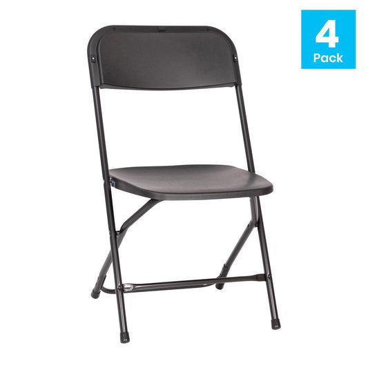 Hercules‚Ñ¢ Series 4 Pack Black Plastic Folding Chairs, Commercial Grade Contoured Comfort Big & Tall, 650LB. Weight Capacity Chair