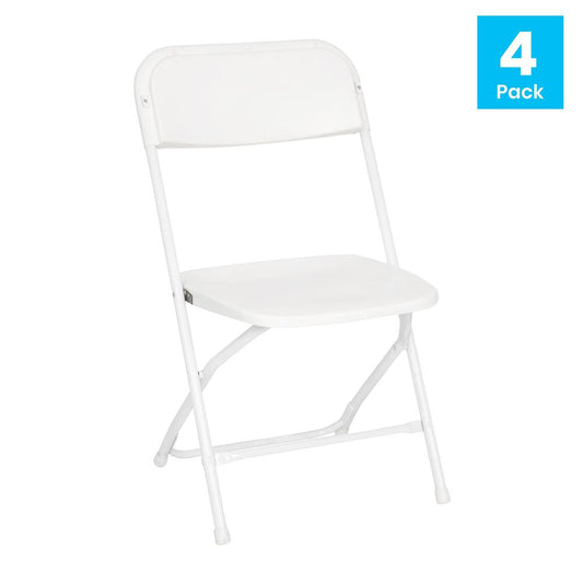 Hercules‚Ñ¢ Series 4 Pack White Plastic Folding Chairs, Commercial Grade Contoured Comfort Big & Tall, 650LB. Weight Capacity Chair