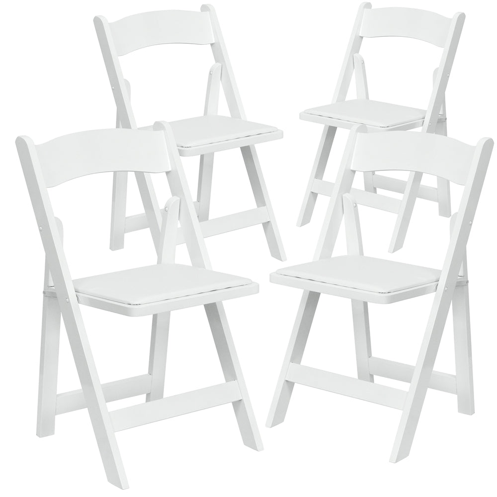 4 Pk. HERCULES Series White Wood Folding Chair with Vinyl Padded Seat