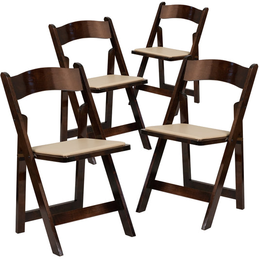 4 Pk. HERCULES Series Fruitwood Wood Folding Chair with Vinyl Padded Seat