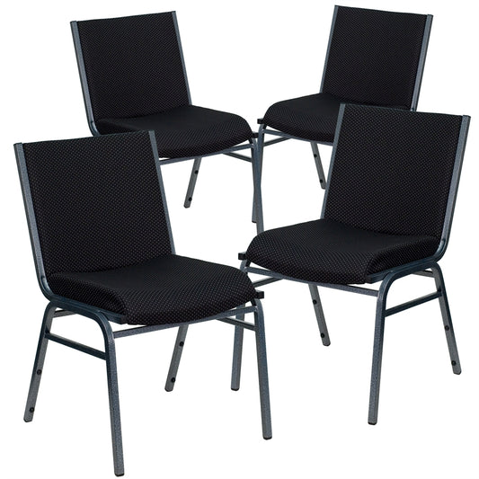 4 Pk. HERCULES Series Heavy Duty, 3'' Thickly Padded, Black Patterned Upholstered Stack Chair