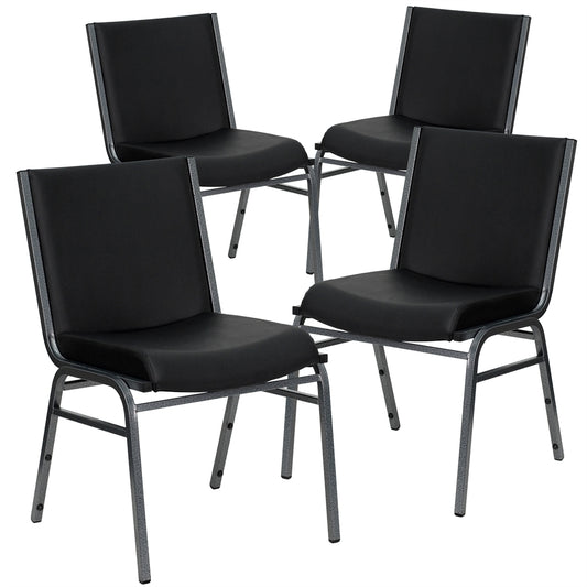 4 Pk. HERCULES Series Heavy Duty, 3'' Thickly Padded, Black Vinyl Upholstered Stack Chair