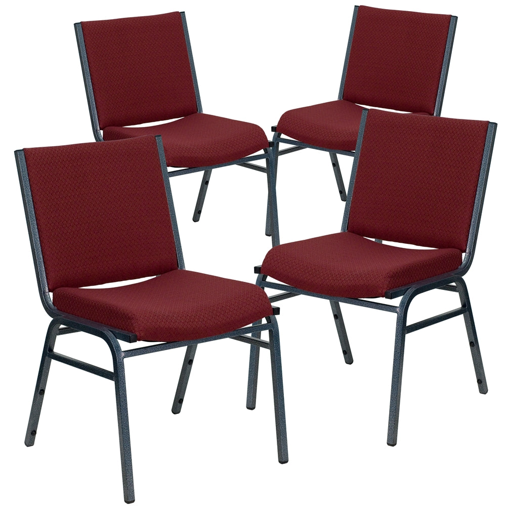 4 Pk. HERCULES Series Heavy Duty, 3'' Thickly Padded, Burgundy Patterned Upholstered Stack Chair