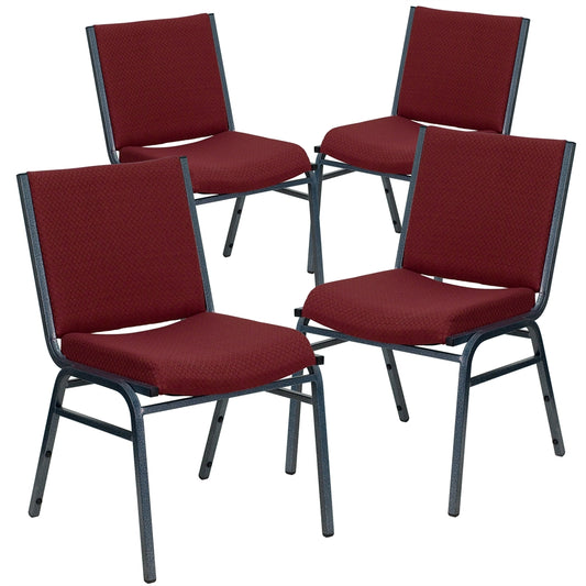 4 Pk. HERCULES Series Heavy Duty, 3'' Thickly Padded, Burgundy Patterned Upholstered Stack Chair