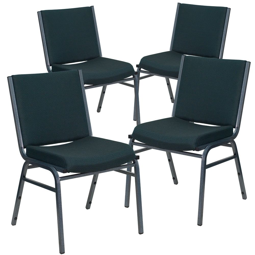 4 Pk. HERCULES Series Heavy Duty, 3'' Thickly Padded, Green Patterned Upholstered Stack Chair