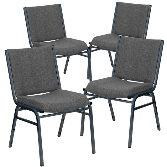 4 Pk. HERCULES Series Heavy Duty, 3'' Thickly Padded, Gray Upholstered Stack Chair