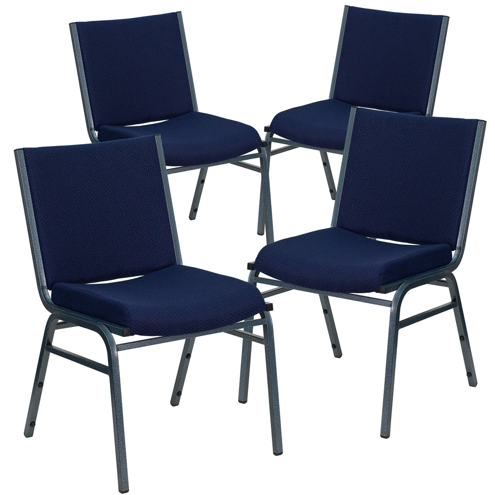 4 Pk. HERCULES Series Heavy Duty, 3'' Thickly Padded, Navy Blue Patterned Upholstered Stack Chair