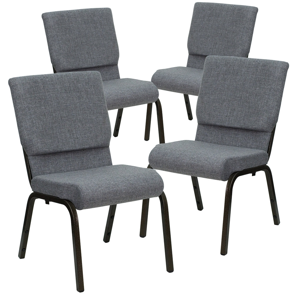 4 Pk. HERCULES Series 18.5''W Gray Fabric Stacking Church Chair with 4.25'' Thick Seat - Gold Vein Frame