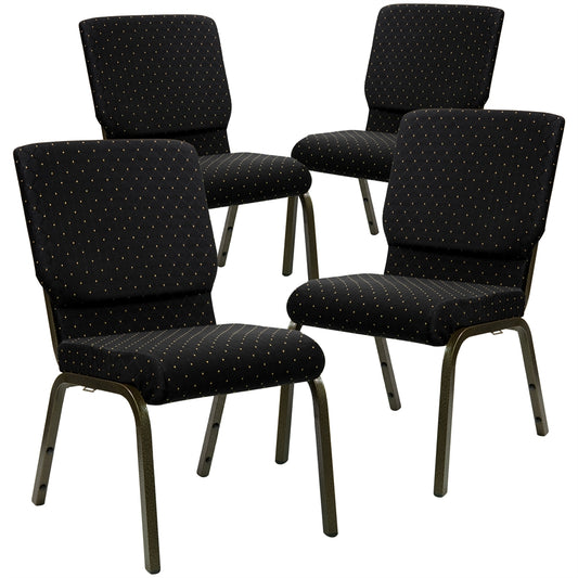 4 Pk. HERCULES Series 18.5''W Black Dot Patterned Fabric Stacking Church Chair with 4.25'' Thick Seat - Gold Vein Frame