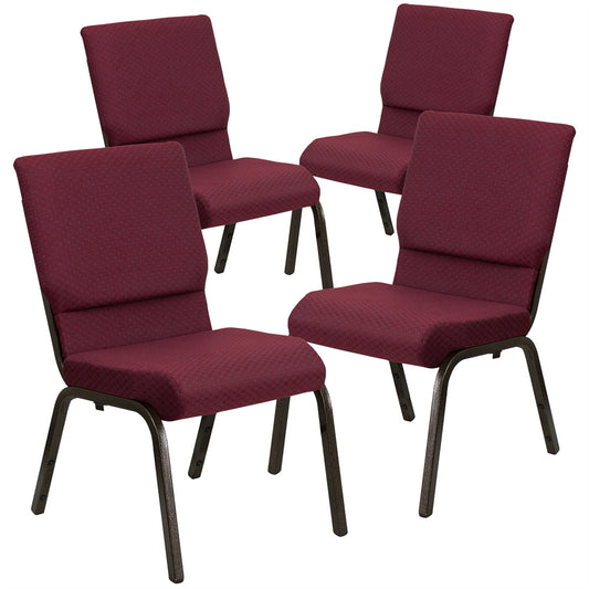 4 Pk. HERCULES Series 18.5''W Burgundy Patterned Fabric Stacking Church Chair with 4.25'' Thick Seat - Gold Vein Frame