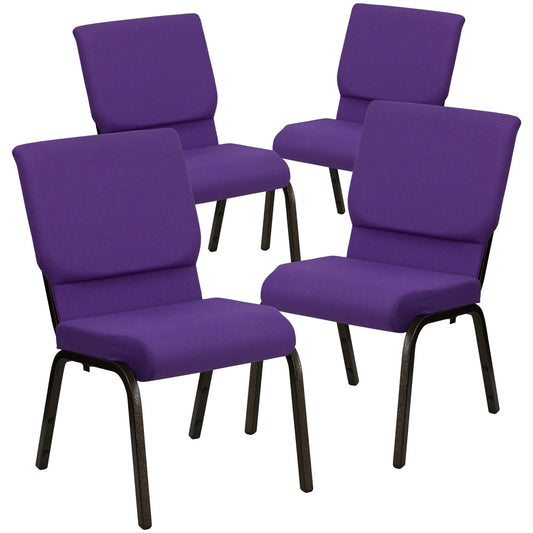 4 Pk. HERCULES Series 18.5''W Purple Fabric Stacking Church Chair with 4.25'' Thick Seat - Gold Vein Frame