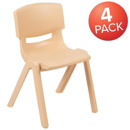 4 Pack Natural Plastic Stackable School Chair with 13.25" Seat Height