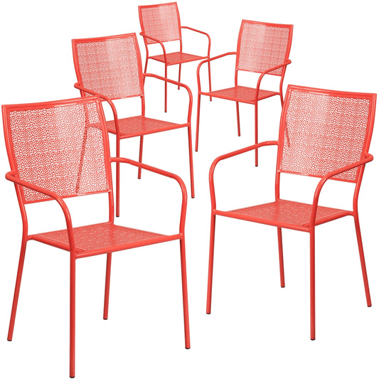 5 Pk. Red Indoor-Outdoor Steel Patio Arm Chair with Square Back