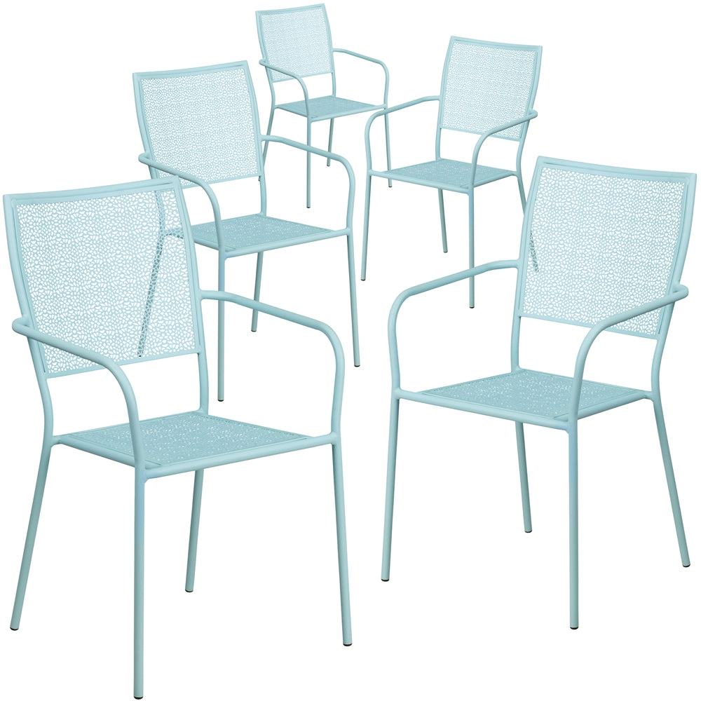 5 Pk. Sky Blue Indoor-Outdoor Steel Patio Arm Chair with Square Back