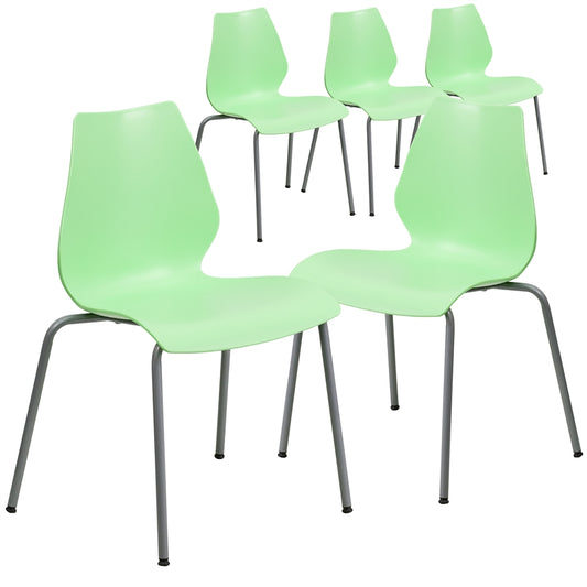 5 Pk. HERCULES Series 770 lb. Capacity Green Stack Chair with Lumbar Support and Silver Frame