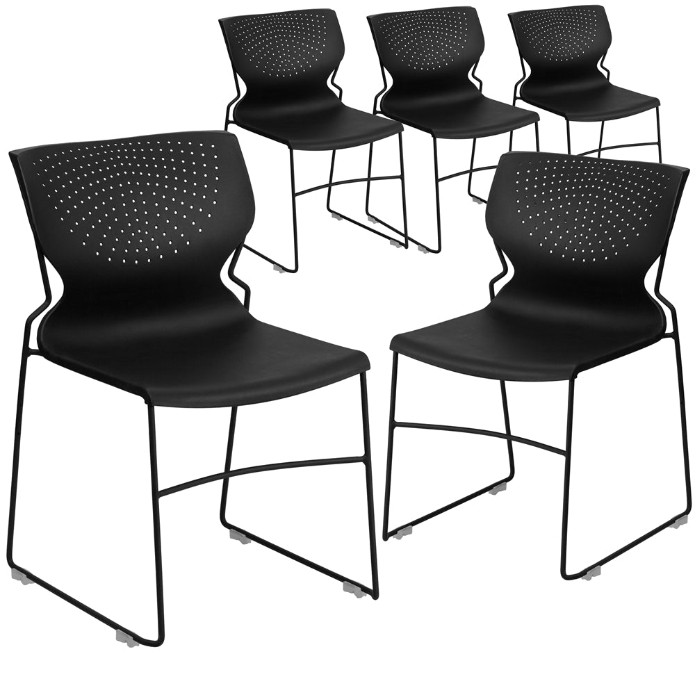 5 Pk. HERCULES Series 661 lb. Capacity Black Full Back Stack Chair with Black Frame