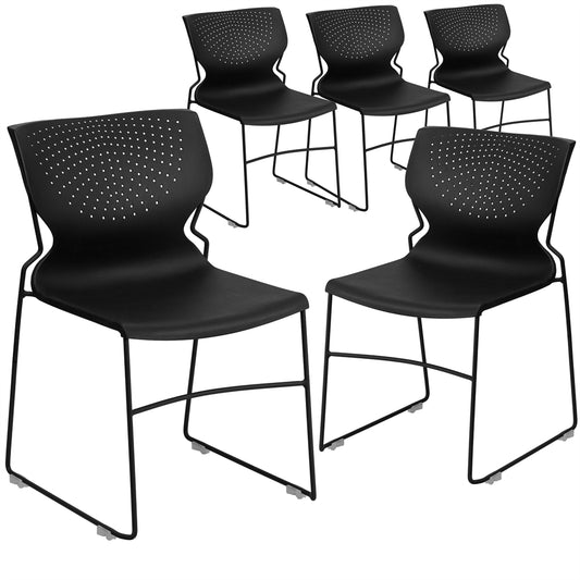 5 Pk. HERCULES Series 661 lb. Capacity Black Full Back Stack Chair with Black Frame