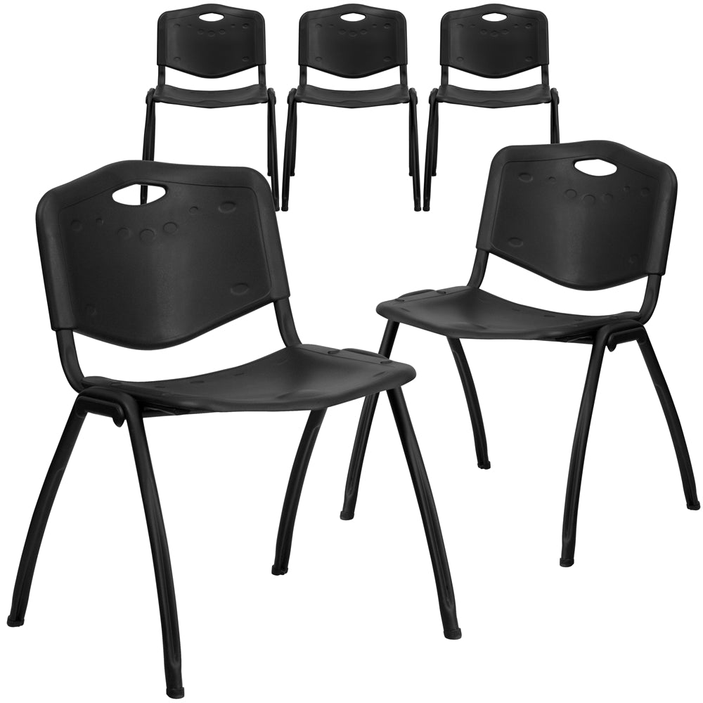 5 Pk. HERCULES Series 880 lb. Capacity Black Plastic Stack Chair