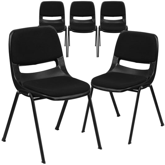 5 Pk. HERCULES Series 880 lb. Capacity Black Ergonomic Shell Stack Chair with Padded Seat and Back