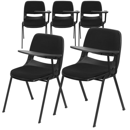 5 Pk. Black Padded Ergonomic Shell Chair with Left Handed Flip-Up Tablet Arm