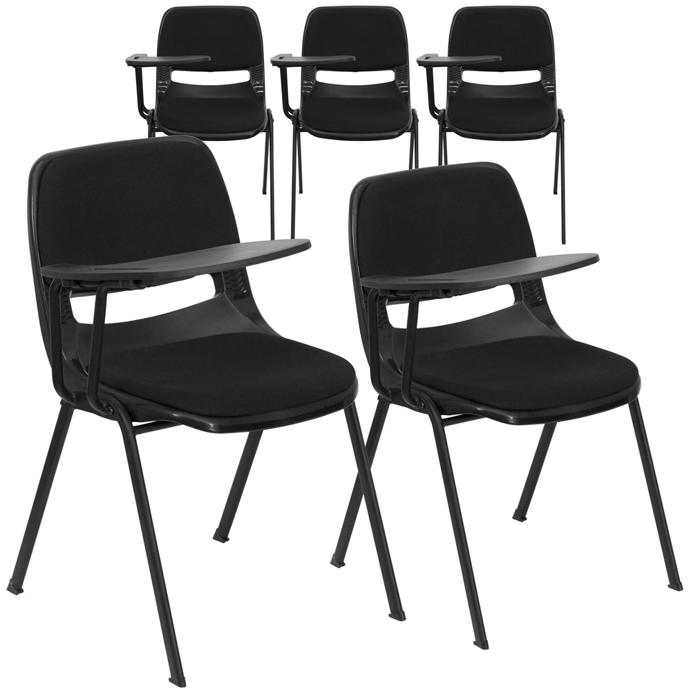 5 Pk. Black Padded Ergonomic Shell Chair with Right Handed Flip-Up Tablet Arm