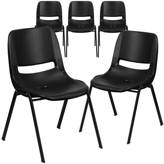 5 Pk. HERCULES Series 880 lb. Capacity Black Ergonomic Shell Stack Chair