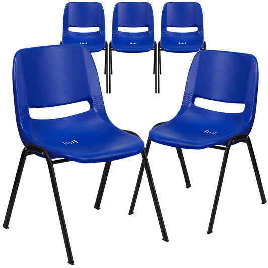 5 Pk. HERCULES Series 880 lb. Capacity Blue Ergonomic Shell Stack Chair