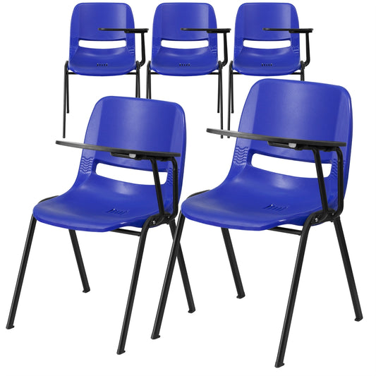 5 Pk. Blue Ergonomic Shell Chair with Left Handed Flip-Up Tablet Arm