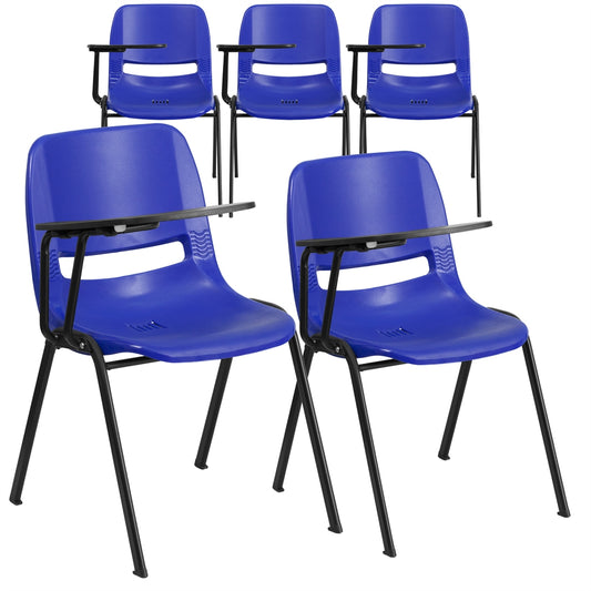 5 Pk. Blue Ergonomic Shell Chair with Right Handed Flip-Up Tablet Arm