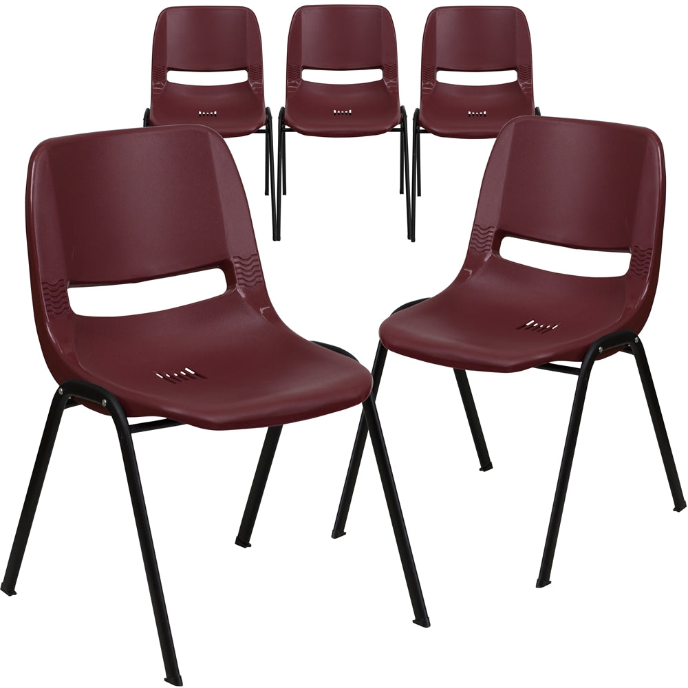 5 Pk. HERCULES Series 880 lb. Capacity Burgundy Ergonomic Shell Stack Chair