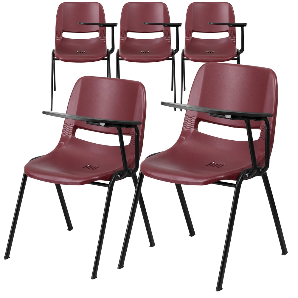 5 Pk. Burgundy Ergonomic Shell Chair with Left Handed Flip-Up Tablet Arm