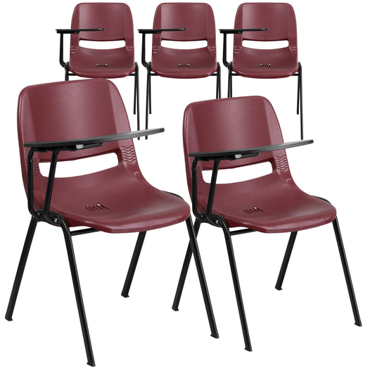 5 Pk. Burgundy Ergonomic Shell Chair with Right Handed Flip-Up Tablet Arm