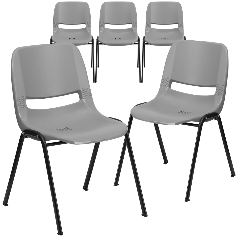 5 Pk. HERCULES Series 880 lb. Capacity Gray Ergonomic Shell Stack Chair