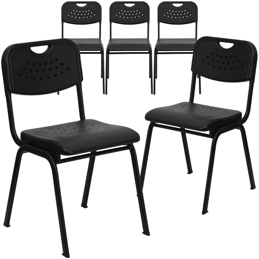 5 Pk. HERCULES Series 880 lb. Capacity Black Plastic Stack Chair with Black Frame