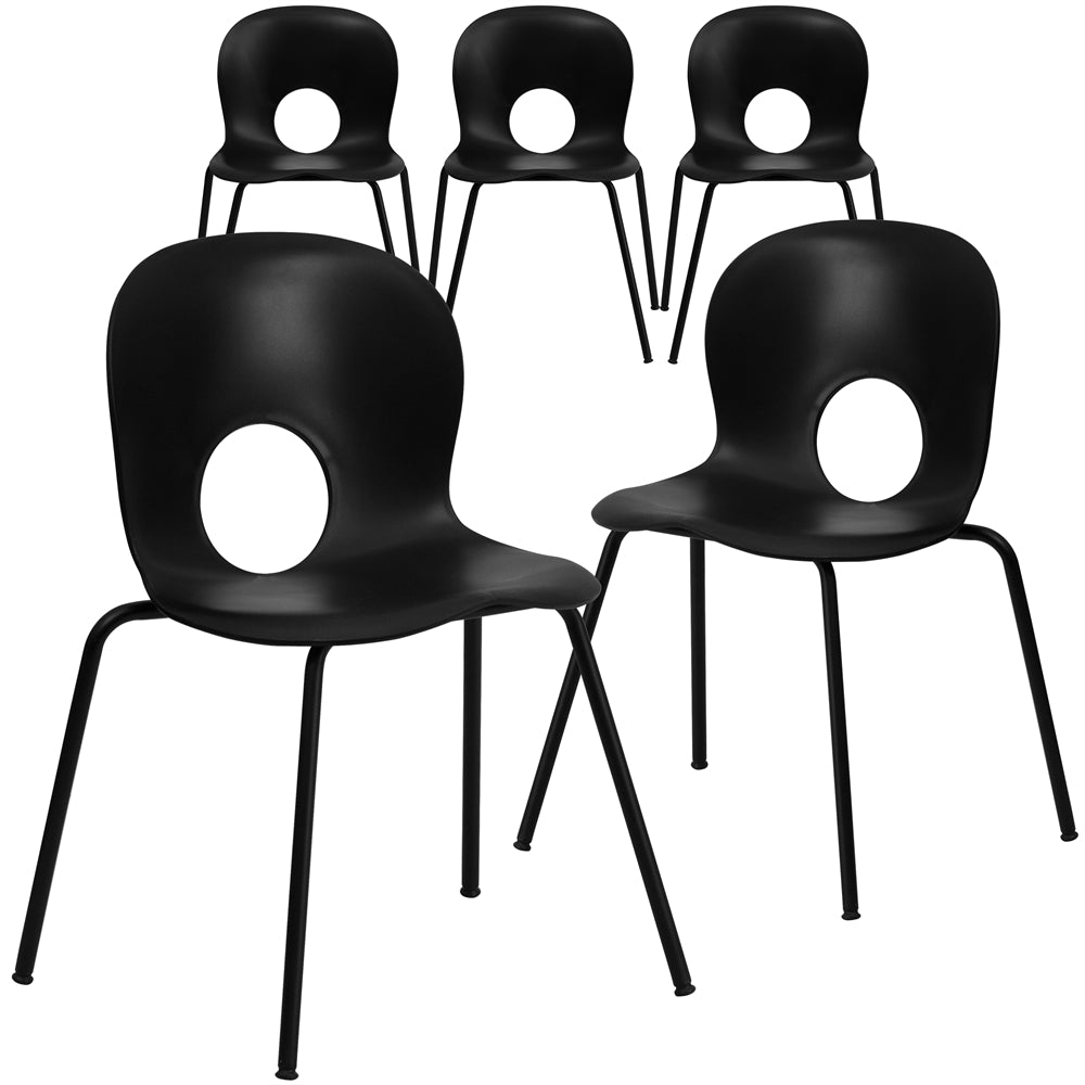 5 Pk. HERCULES Series 770 lb. Capacity Designer Black Plastic Stack Chair with Black Frame