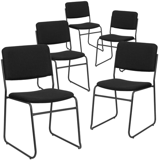 5 Pk. HERCULES Series 1000 lb. Capacity High Density Black Fabric Stacking Chair with Sled Base