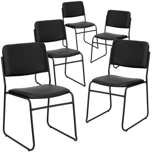 5 Pk. HERCULES Series 1000 lb. Capacity High Density Black Vinyl Stacking Chair with Sled Base