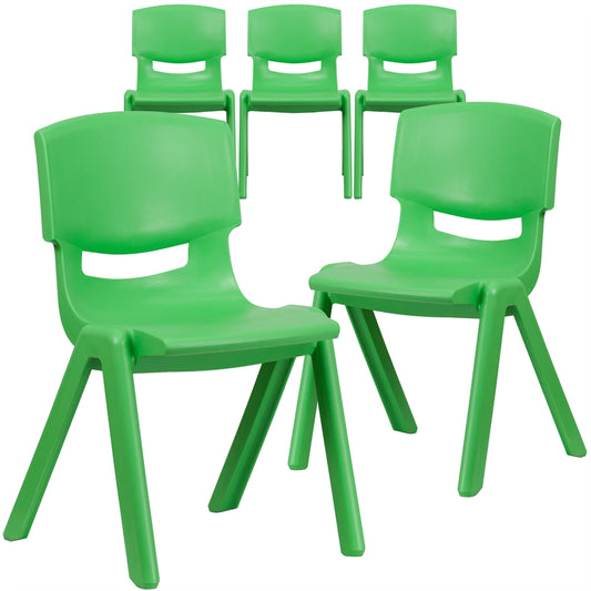 5 Pk. Green Plastic Stackable School Chair with 15.5'' Seat Height