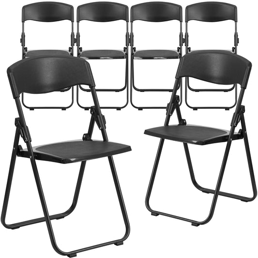 6 Pk. HERCULES Series 880 lb. Capacity Heavy Duty Black Plastic Folding Chair with Built-in Ganging Brackets