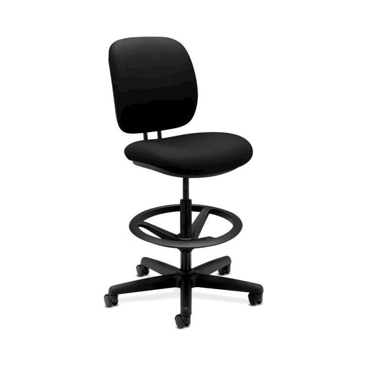 HON ComforTask Stool | Extended-Range Seat Height, Adjustable Footring | Black Fabric