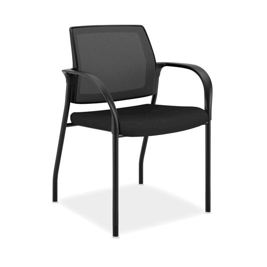 HON Ignition Multi-Purpose Stacking Chair | 4-Leg | Fixed Arms | Glides | Black ilira-Stretch Mesh Back | Black Fabric | Black Frame