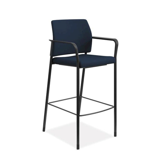 HON Accommodate Cafe Stool | Fixed Arms | Navy Fabric | Textured Black Frame