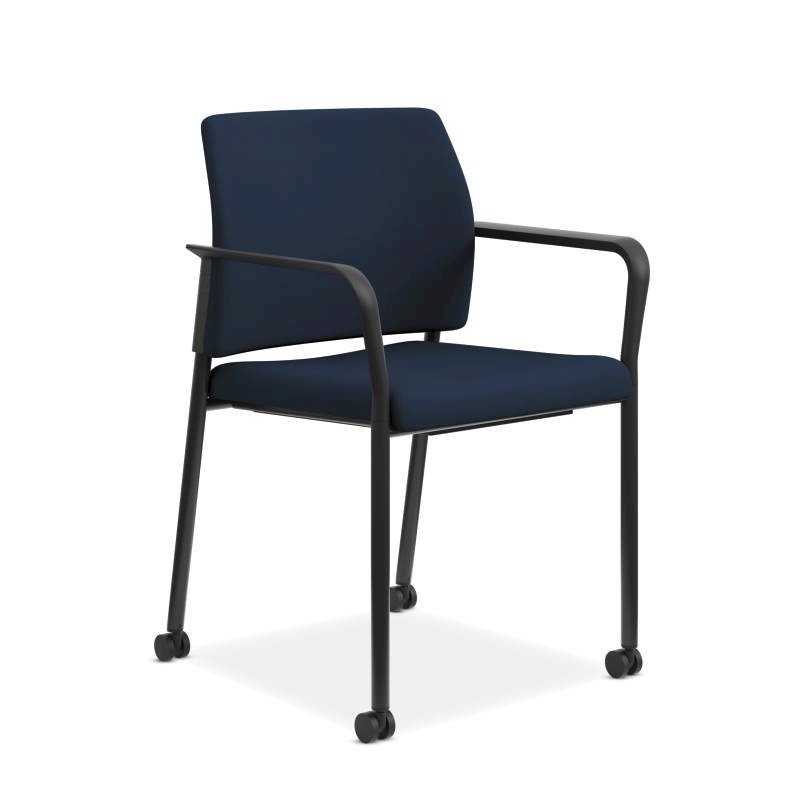 HON Accommodate Guest Chair | Fixed Arms | Casters and Glides | Navy Fabric | Textured Black Frame