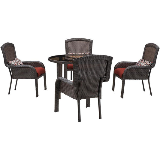 Strathmere 5pc Dining Set: 4 Dining Chairs, 1 Rd. Woven Tbl w/Glass Top