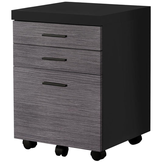 FILING CABINET - 3 DRAWER / BLACK / GREY ON CASTORS