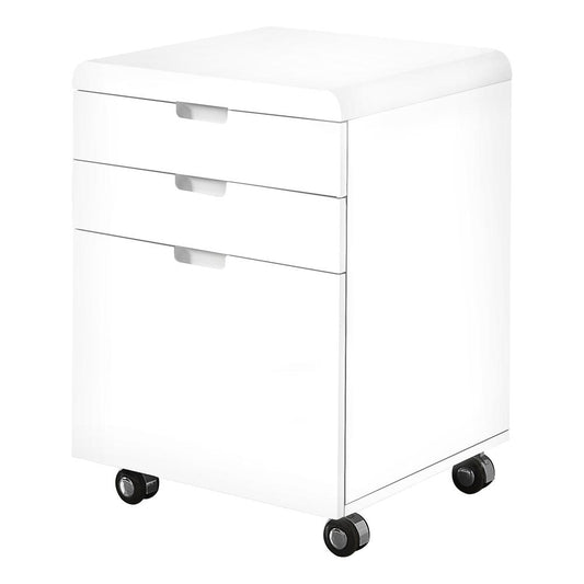 FILING CABINET - 3 DRAWER / HIGH GLOSSY WHITE / CASTORS