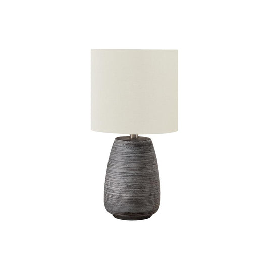 Lighting, 19"H, Table Lamp, Grey Ceramic, Ivory / Cream Shade, Contemporary