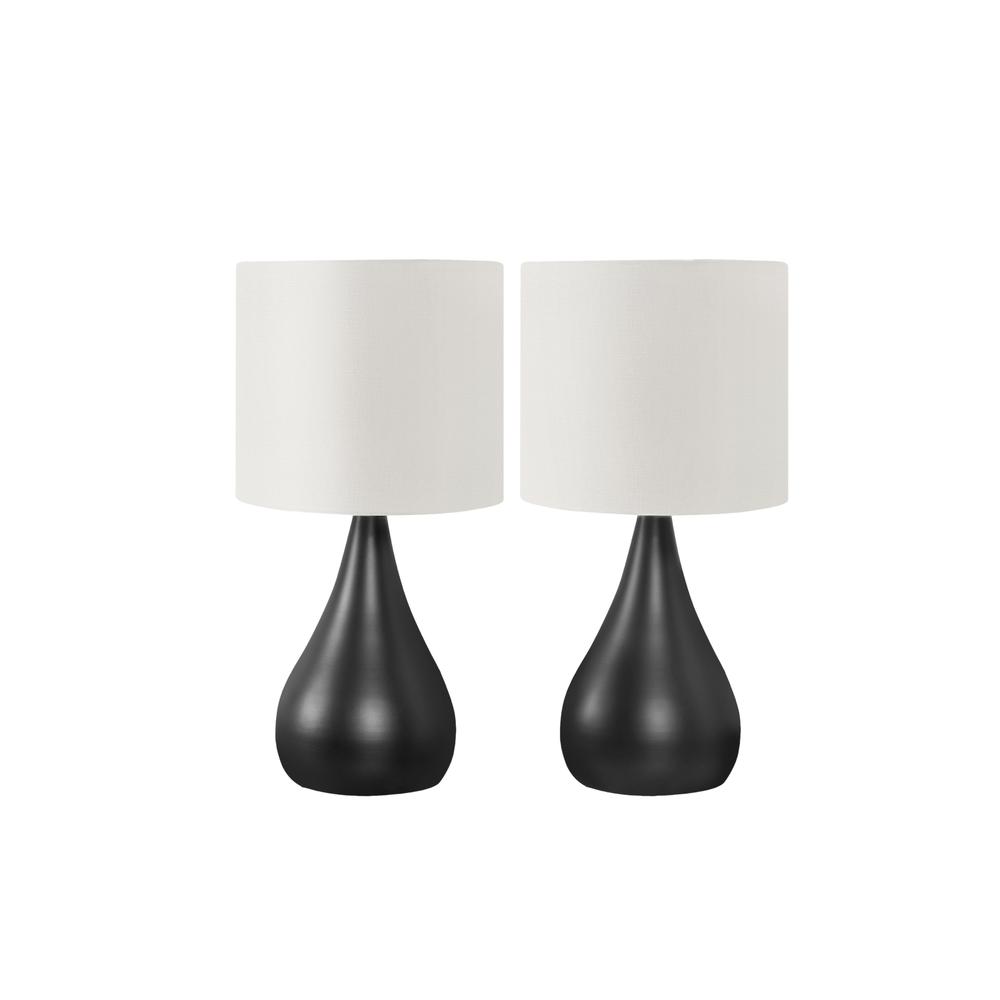 Lighting, Set Of 2, 18"H, Table Lamp, Black Metal, Ivory / Cream Shade