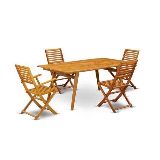 East West Furniture DEBS52CANA 5-Pc Outdoor Dining Set- 4 Patio Dining Chairs with Ladder Back and Outdoor Patio Dining Table and Rectangular Top with Wood 4 legs - Natural Oil Finish