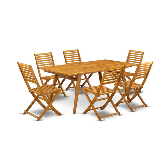 East West Furniture DEBS7CWNA 7-Piece Modern Table Set- 6 Foldable Chairs Ladder Back and Outdoor Coffee Table and Rectangle Top with Wooden 4 legs - Natural Oil Finish